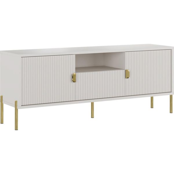 Dmora Mobile Porta Tv Rabattone 155X39.6X68.7H Cm Beige, Ripiani Un Cassetto-image