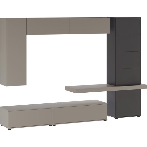 Dmora Parete Attrezzata Portula 240X50X196H Cm Grigio Tortora, 5 Ripiani Modulabile-image
