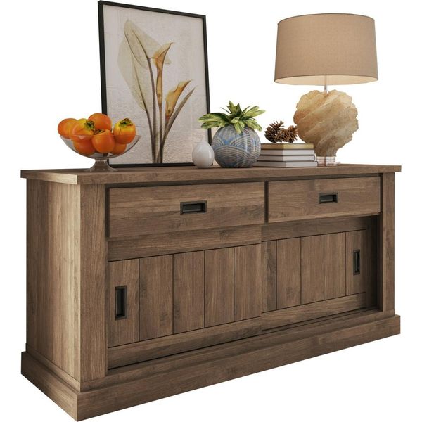 Dmora Credenza Lupara 138X50X95H Cm Marrone Noce, 2 Ripiani 2 Cassetti-image