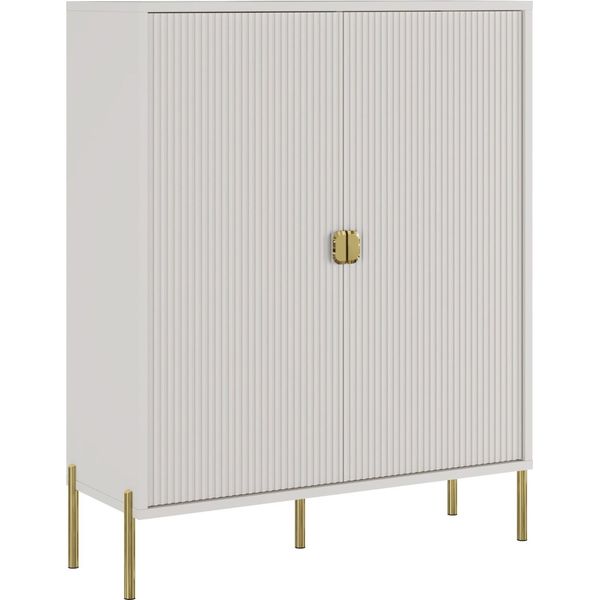 Dmora Credenza Wallis 103.6X39.6X129.4H Cm Beige, 4 Ripiani Cassetti-image