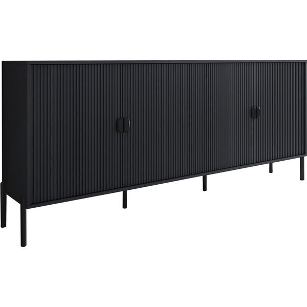 Dmora Credenza Viale 203.4X49X83H Cm Nero, 4 Ripiani Cassetti-image