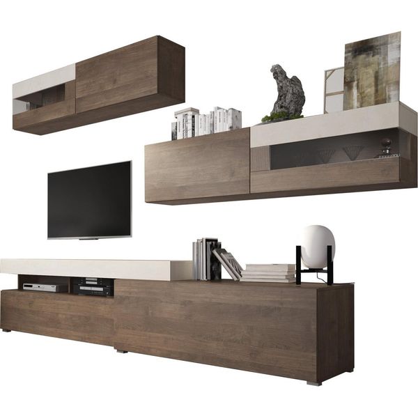 Dmora Parete Attrezzata Giacosa 276X48X248H Cm Marrone Noce, Ripiani Modulabile-image