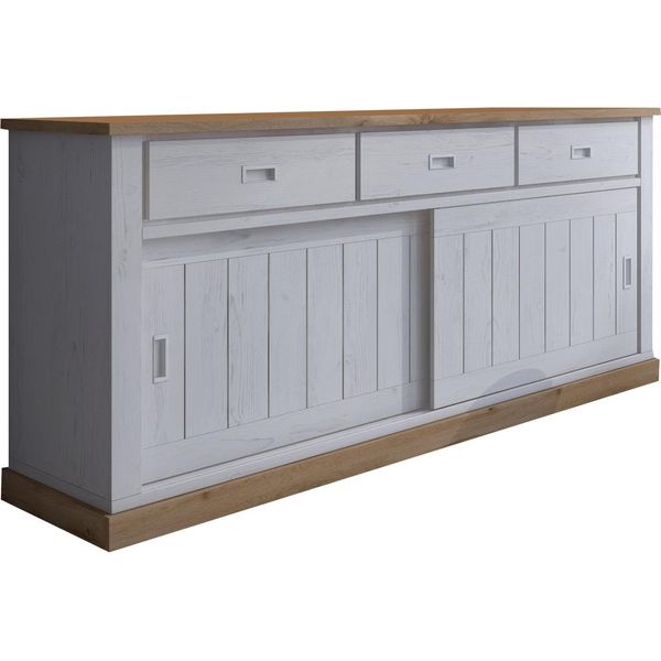 Dmora Credenza Malonno 220X50X95H Cm Bianco, 2 Ripiani 3 Cassetti-image