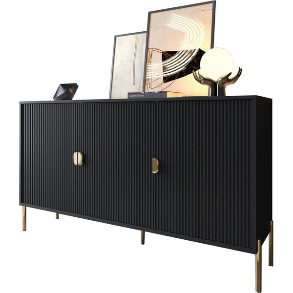 Dmora Credenza Ostiglia 203.4X49X83H Cm Nero, Ripiani Cassetti-image