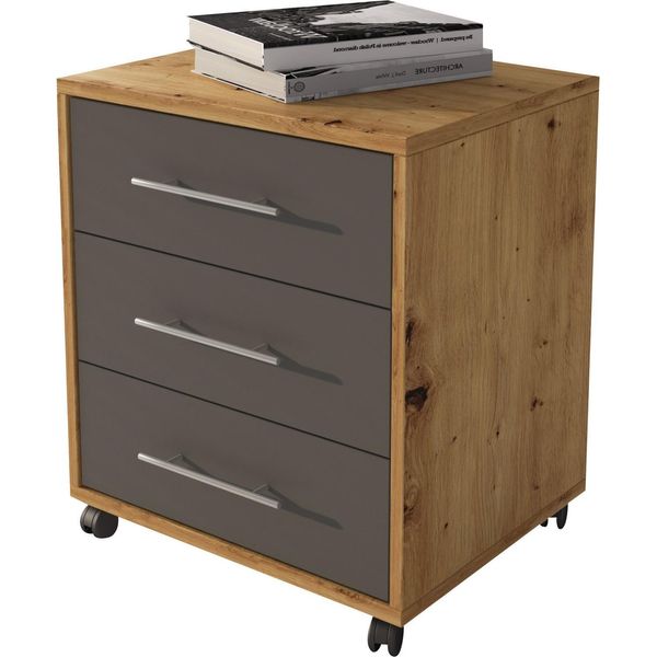Dmora Cassettiera Pisano 43X40X57H Cm Marrone Rovere, 3 Cassetti Apertura Scorrevole-image