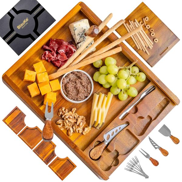 Tagliere Per Formaggi E Salumi Con Set Di Coltelli Per Formaggio - Tagliere Per Aperitivo In Legno Di Acacia, Migliore Dei Taglieri In Bambù-image