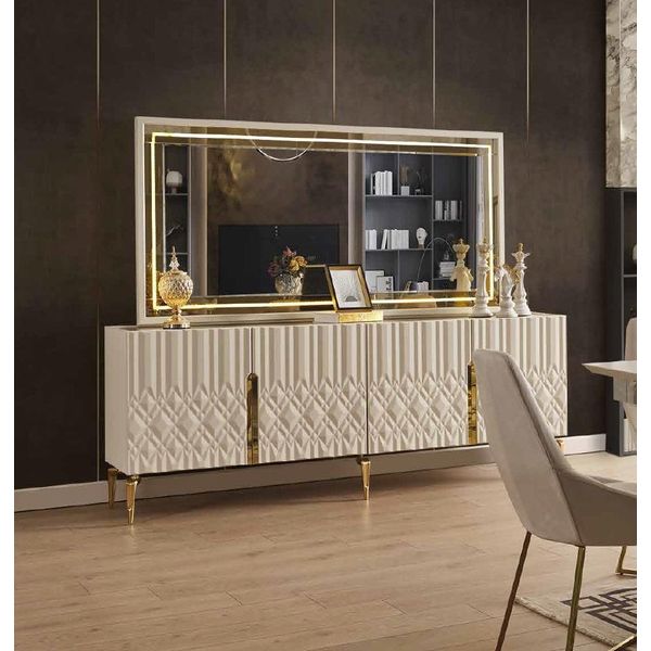 Xxl Credenza Cassettiera Con Specchio Credenze Cassettiere In Legno Mobili 2Pz Alta Lucentezza-image