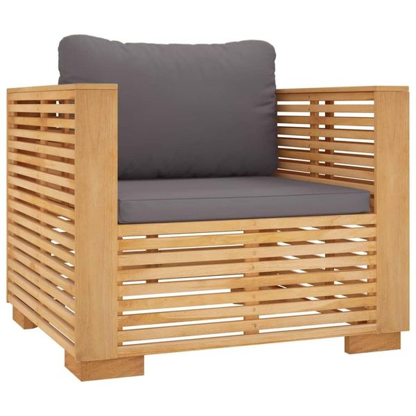 Poltrona Da Giardino Con Cuscini Grigio Scuro In Teak Massiccio-image