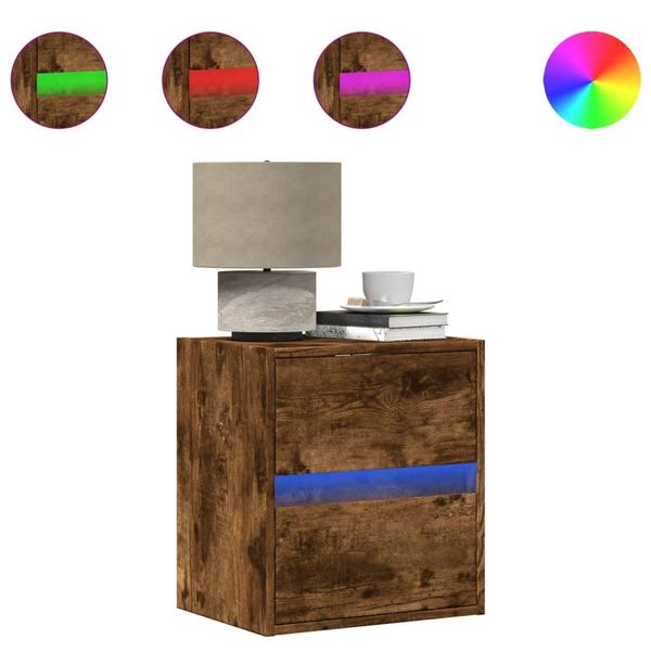 Syfax™ Mobile Tv A Parete Con Luci Led Rovere Fumo 41X31X45 Cm-image