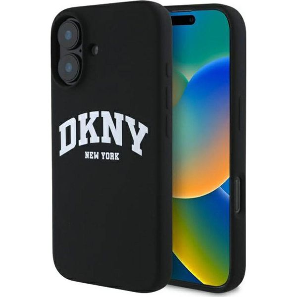 Dkny Dkhmp16Ssnyach Iphone 16 6.1 Czarny/Nero Custodia Rigida In Silicone Bianco Stampato Logo Magsafe-image
