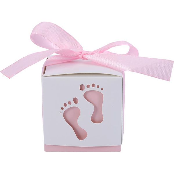 50Pcs Carino Baby Footprint Carta Candy Box Wedding Baby Shower Regalo Candy Box (Rosa)-image