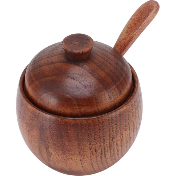 Barattolo Di Legno Per Spezie Zuccheriera Scatola Dicontenitore Per Condimenti Con Cucchiaio Coperchio Strumento Da Cucina-image