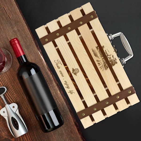 Scatola Di Legno Per Vino Rosso Scatola Da Regalo Per Vino Da Bar Dritta E Scavata Contenitore Per 2 Bottiglie Di Vino-image