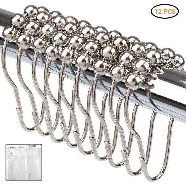 12PCS Antiruggine Doppio Scorrimento Doccia Cortina Ganci Per Bagno Doccia Aste Tende-image
