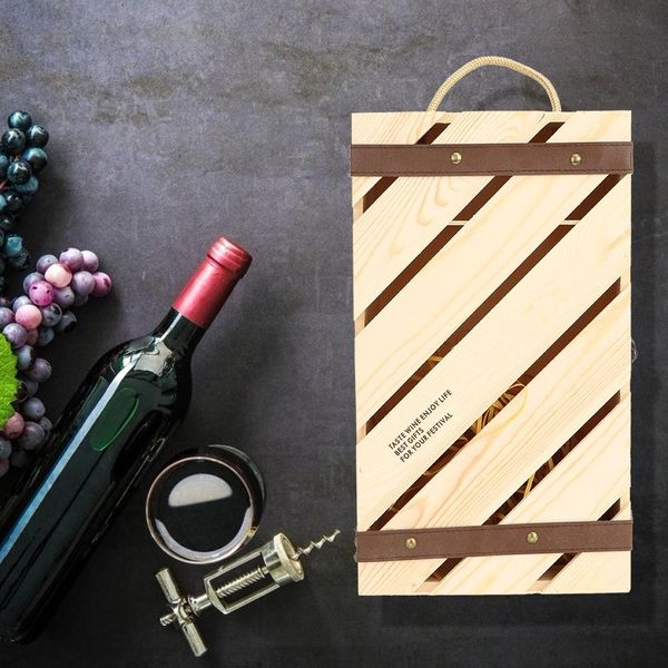 Scatola Per Vino Rosso Porta Vino In Legno A Barra Inclinata Con Manico In Corda Per 2 Bottiglie Di Vino-image