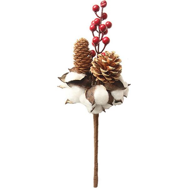 Steli Di Bacche Rosse Artificiali Ramo Di Pigne Stelo Di Cotone Essiccato Fiori Di Natale Per L'albero Di Natale Corona Floreale Picks Wedding Holiday Decor-image