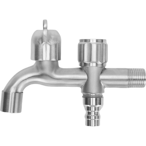 Rubinetto G1/2 304 In Acciaio Inox Apertura Rapida Doppia Uscita Allungata Rubinetto Dell'acqua Per Lavatrice-image