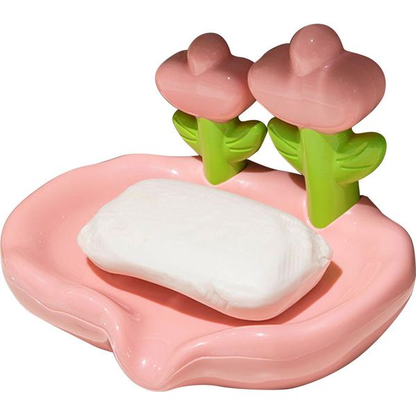 Fiore Portasapone In Plastica Facile Da Pulire Decorativo Drenaggio Portasapone Per Doccia Bagno Rosa-image
