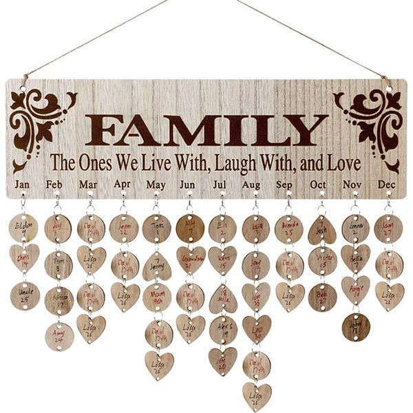 Calendario Di Famiglia In Legno Con Promemoria, Placca Decorativa Di Compleanno Da Appendere Alla Parete Per Le Mamme E I Papà A6-image