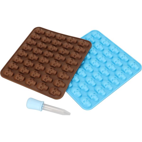 Teschio In Silicone Stampo Ice Cube Tray Stampo Per Halloween Decor Dessert Cioccolato 2Pcs Brown Blue-image