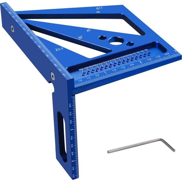 Aggiornamento Legno Misurazione Righello Metrico/Pollici 3D Multi-Angolo Lega Di Alluminio 22,5/30/45/60/67,5/90 Grado Righello Quadrato Goniometro Mitra Triangolo Righello Per Ingegnere Falegname Artigiano Disegno-image