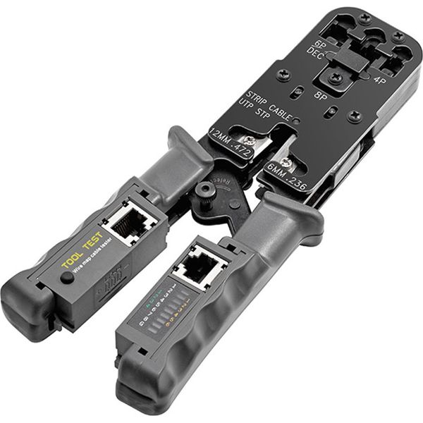 Pinza A Cricchetto Con Tester A Led 4 In 1 Pinza Spelafili Multifunzione, 8P 6P 4P Linea Di Rete Telefonica, Crimpatura Di Cavi Utp Stp, Spelatura Di Cavi Elettrici Strumento Manuale Per Elettricisti-image