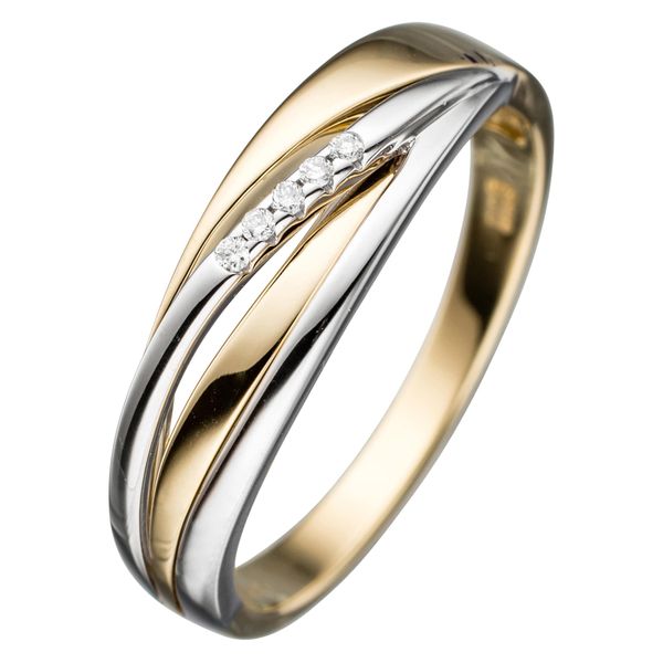 Diamantring Jobo Gr. 50, Gelb (Gelbgold 585), Fingerringe, Damen, 50, Si = Kleine EinschlüSse, Diamanten Gelbgold 585 WeißGold 585, Diamanten, Gelbgold 585, WeißGold 585, Diamantring, 585 Gold Bicolor Mit 5 Diamanten-image