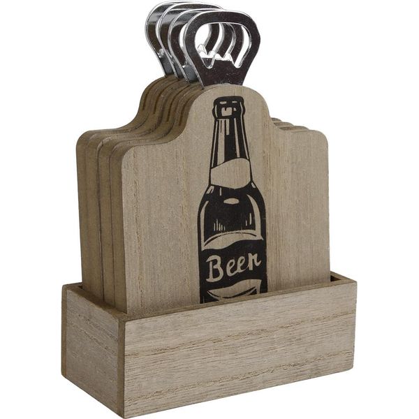 Sottobicchiere In Legno Con Apribottiglie Set Di 4 Sottobicchieri Sottobicchieri Per Birra Cheers-image