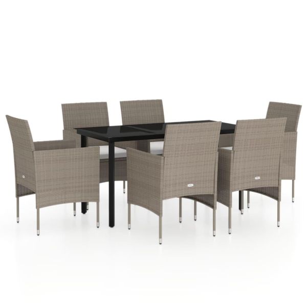 Syfax™ Set Da Pranzo Da Giardino 7 Pz Con Cuscini Beige E Nero-image