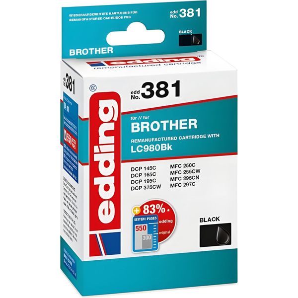 Edding EDD-381 Cartuccia D'inchiostro Nero Sostituisce Brother LC-980BK-image