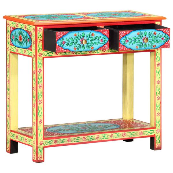 Consolle Dipinta A Mano 80×35×75 Cm In Legno Massiccio Di Mango-image
