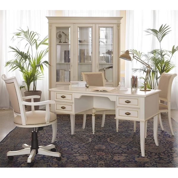 Scrivania + Poltrona Scrivanie Tavolo Legno Sedia 2 Pezzi Set Italia Mobili-image