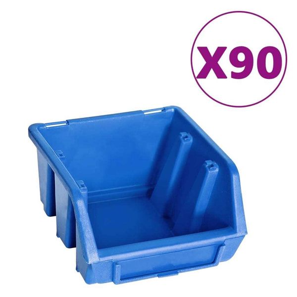 Vidaxl Set Di Contenitori Da 96 Pezzi Per Minuteria Con Piastre A Muro Blu Nero-image