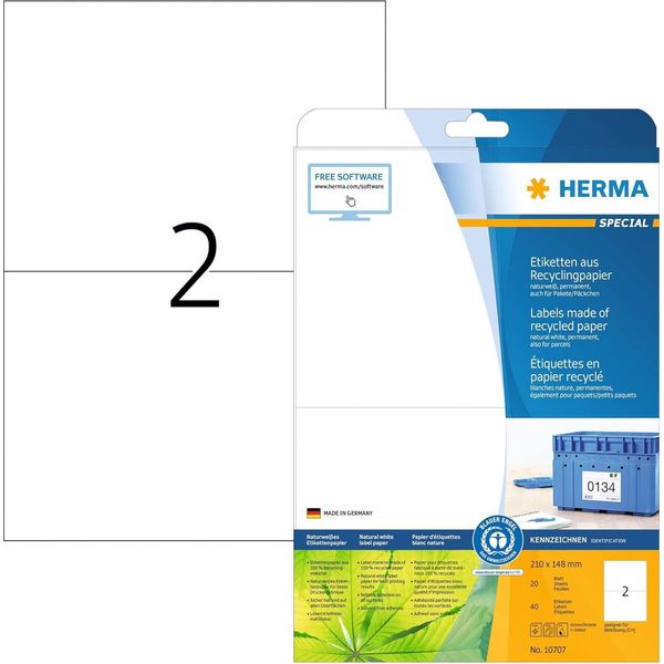 Herma 10707 Etichette Universali Herma Per Il Riciclaggio, 210 X 148 Mm, 20 Fogli-image