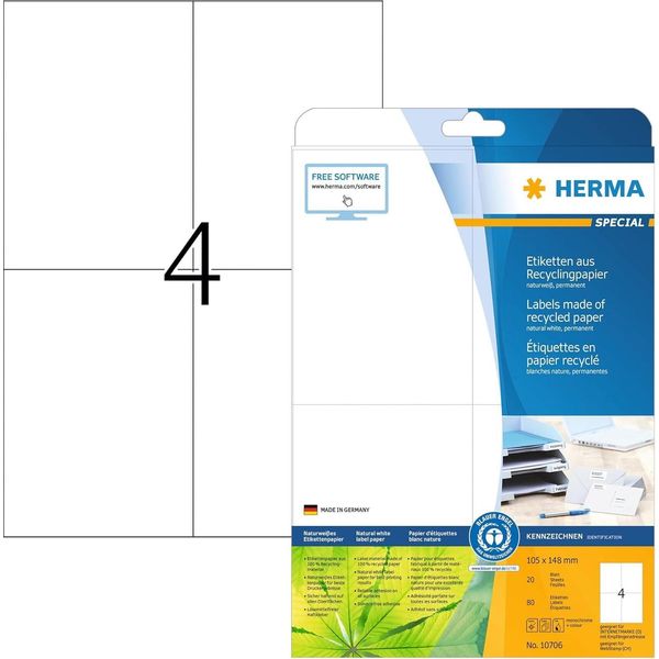 Herma 10706 Etichette Universali Herma Per Il Riciclaggio, 105 X 148 Mm, 20 Fogli-image