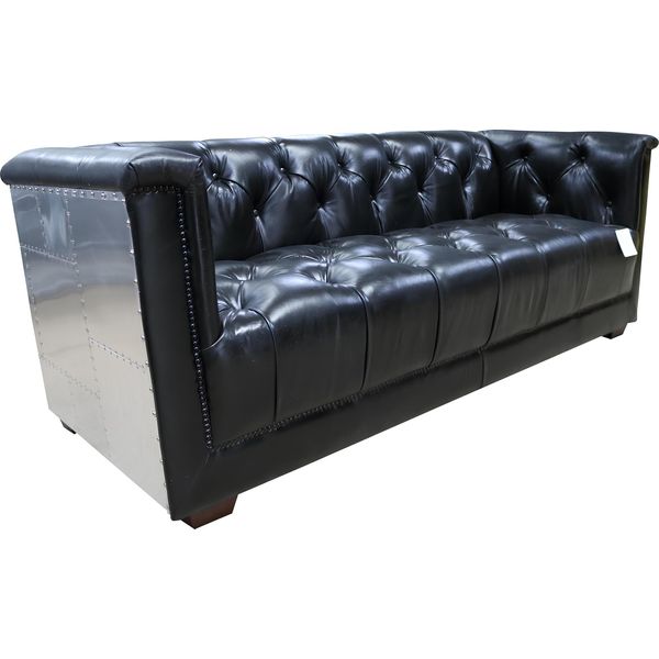 Divano Chesterfield A 3 Posti Vintage Aviatore Aereo Vera Pelle Alluminio Divani-image