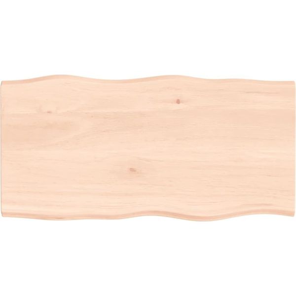 The Living Store Piano Del Tavolo 100X50X2 Cm In Legno Massiccio Di Rovere Non Trattato Bordo Albero-image