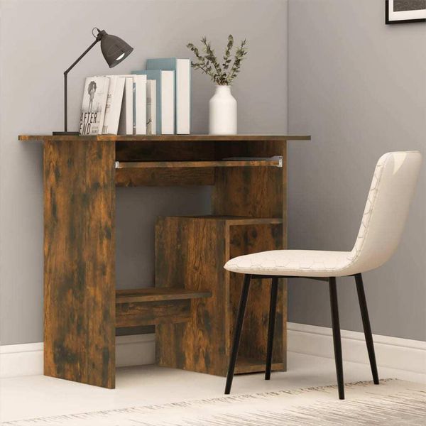 The Living Store Scrivania In Rovere Fumé 80X45X74 Cm Materiale In Legno-image