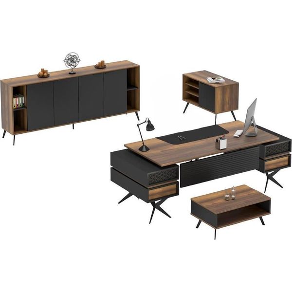 Set Da Studio Tavolino Scrivania Credenza Cassettiera Mobili Da Ufficio-image