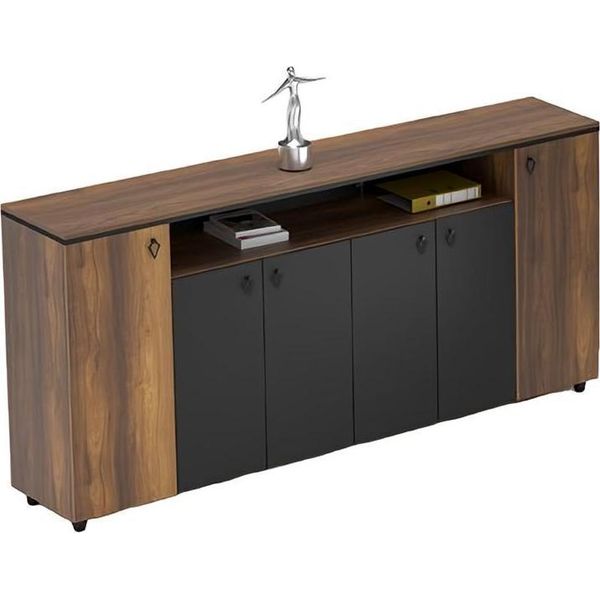 Credenza Armadio Cassettiera Armadio Ad Ante Battenti Studio Marrone Nero-image