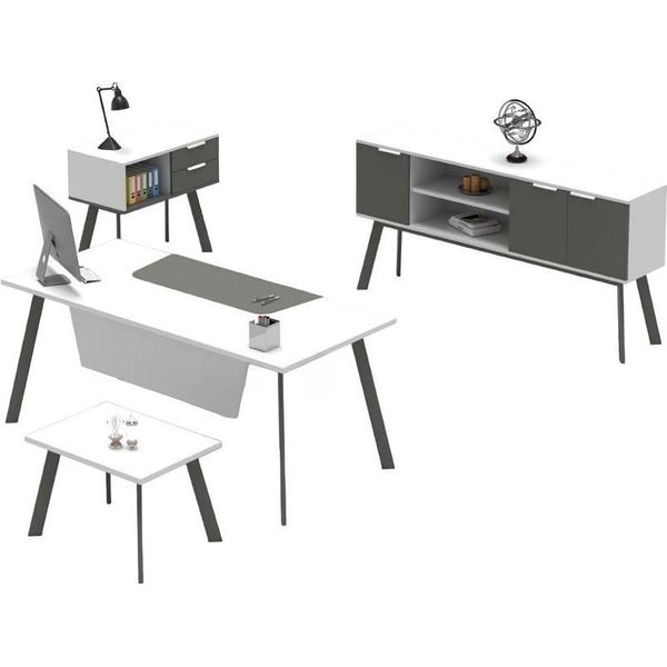 Set Ufficio Studio Tavolo Credenza Cassettiera Tavolino Completo 4 Pezzi-image