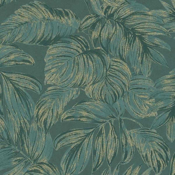 Profhome 393401-GU Carta Da Parati In Tessuto Non Tessuto Nature Con Accenti Floreali Metallizzati Verde Oro 5,33 M2-image