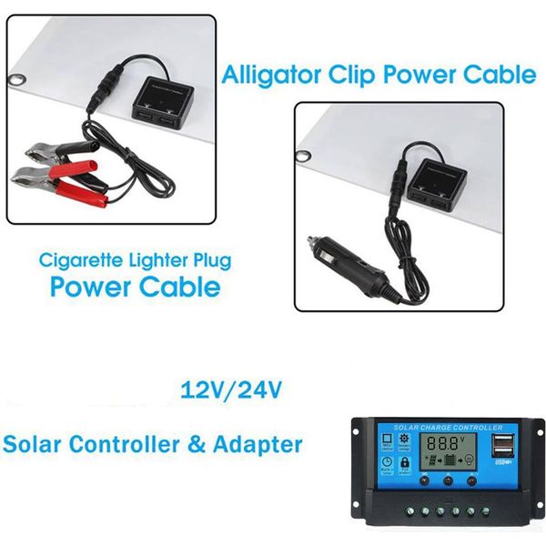 Kit Di Pannelli Solari Monocristallini Da 18V 25W Con Doppio Caricatore Usb Per Cellulari, Campeggio All'aperto A Prova D'acqua E Regolatore Solare Pwm Da 12/24V 60A Per Rv Marine-image