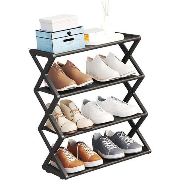 Scarpiera Pieghevole A 4 Livelli Organizzatore Di Stoccaggio Per Scarpe In Piedi E Salvaspazio Per Armadio, Corridoio, Ingresso, Camera Da Letto Nero-image