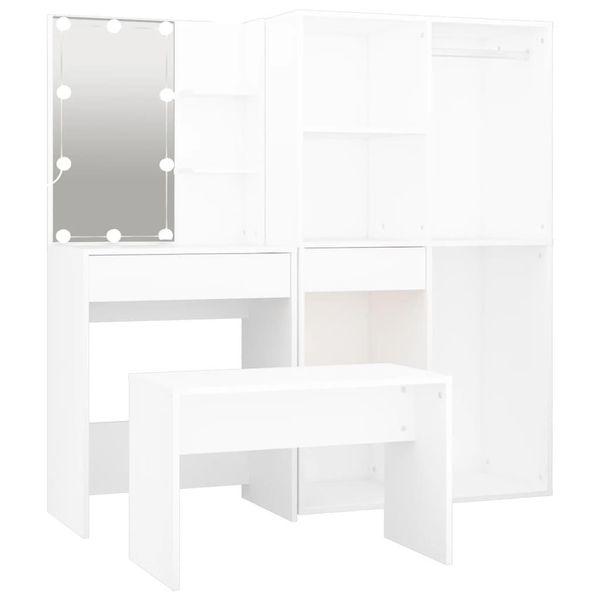 Syfax™ Set Tavolo Da Toeletta Bianco Con Led In Legno Multistrato-image