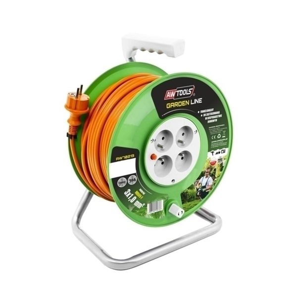 Awtools Linea Giardino 30M 3X1Mm 10A / 2300W Cavo Di Prolunga A Tamburo-image