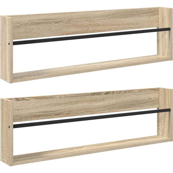 Vidaxl Portariviste 2 Pezzi Rovere Sonoma 100 X 12 X 30 Cm Materiale A Base Di Legno-image