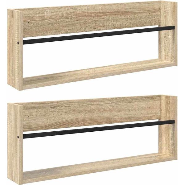 Vidaxl Portariviste 2 Pezzi Rovere Sonoma 80 X 12 X 30 Cm Materiale A Base Di Legno-image