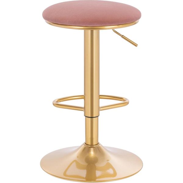 Set Di 2 Sgabelli Da Bar - Sgabello Da Banco Regolabile In Altezza - Girevole A 360° - Poggiapiedi - Seduta In Velluto + Struttura In Metallo - Altezza Seduta 61-82 Cm - Portata Fino A 120 Kg - Rosa-image
