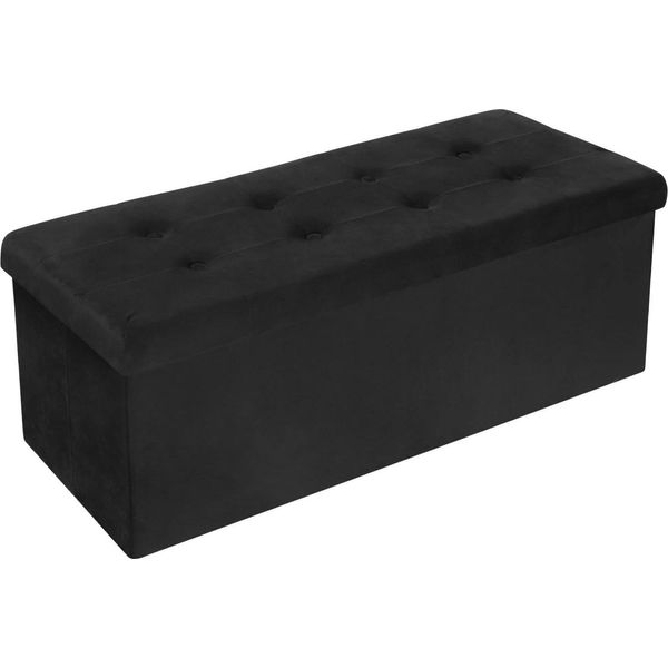 Panca Portaoggetti - Seduta Ottomana Pieghevole - Dimensioni 110×37,5×38 Cm - Volume 118 Litri - Portata 300 Kg - E1-MDF - Velluto - Nero-image